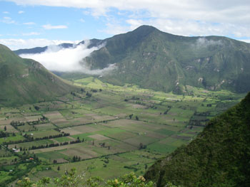 Pululahua crater - long extinct volcano now providing valuable agricultural land